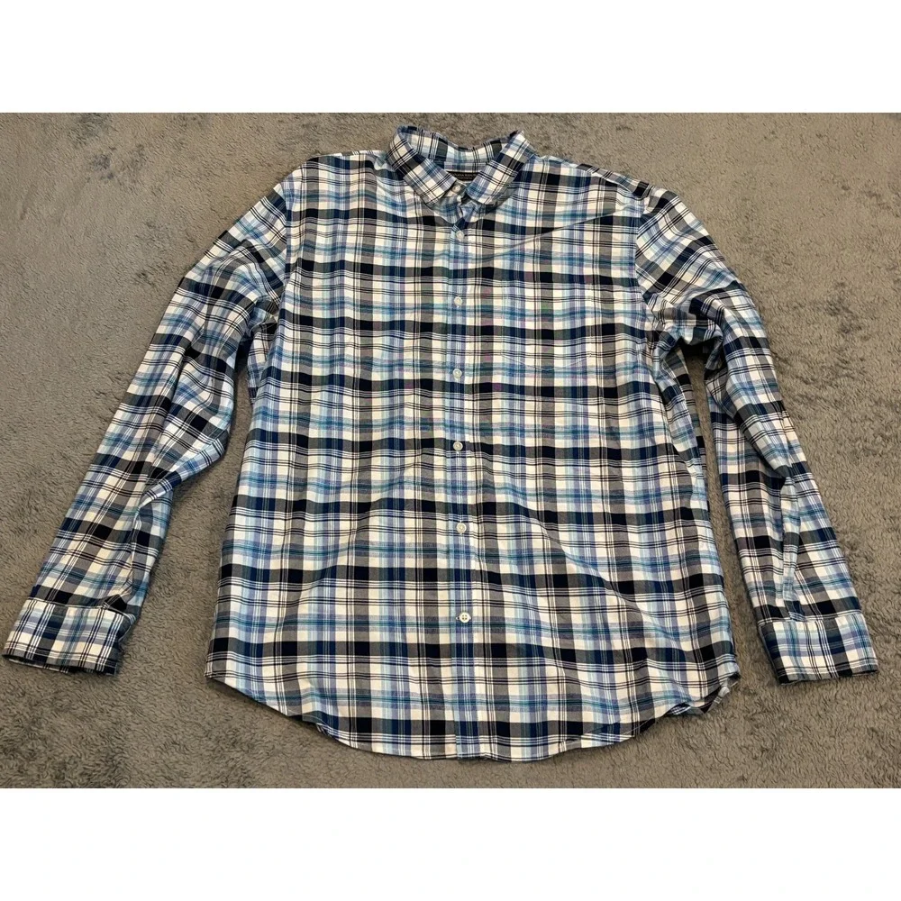 Banana Republic Mens XL Blue Plaid Stretch Oxford Grant Fit Long Sleeve Shirt